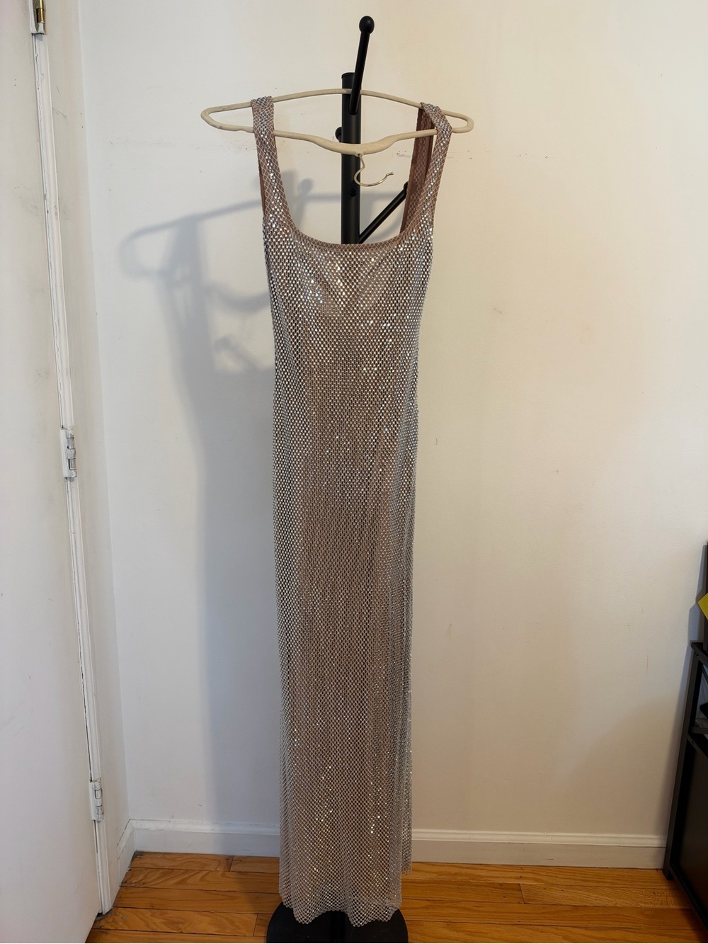 Sleeveless Silver Mesh Maxi Dress